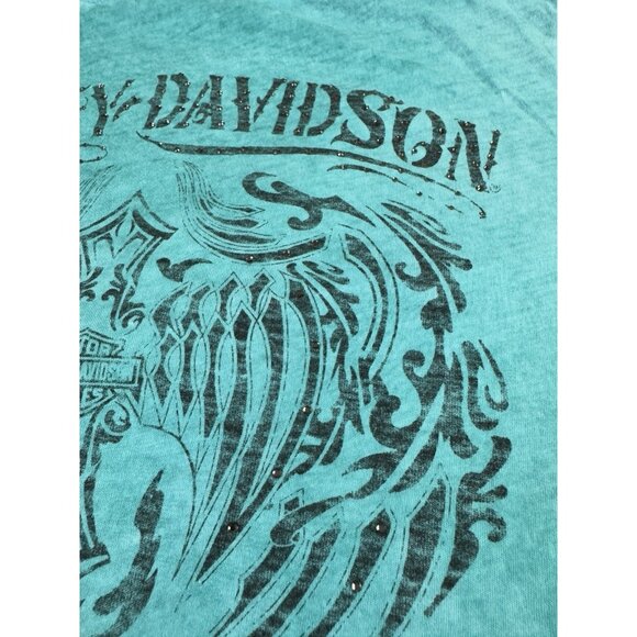 Rare Vintage Y2K Harley Davidson Womens Shirt Sparkle Stones Art Design Promo - Picture 6 of 8